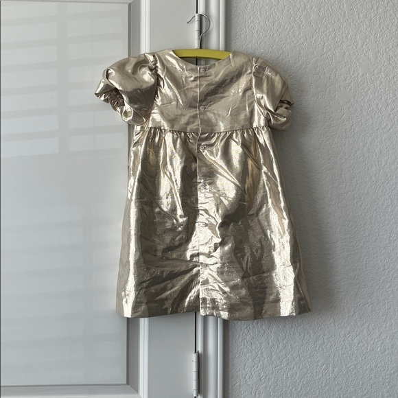 Zara Metallic Gold Dress A Line Holiday with Statement Bow Evening Formal - Picture 5 of 9